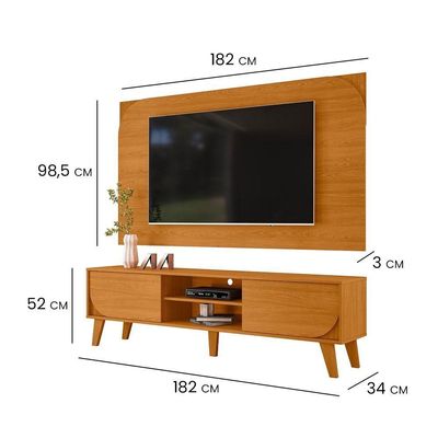Kit Rack Bancada E Painel Duna 2 Portas Deslizantes Pés De Madeira - Pallazio Cor Cinamomo