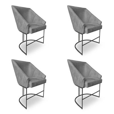 Kit 4 Poltronas Luxo Alana Suede Grafite Base Ferro Preto - Pallazio