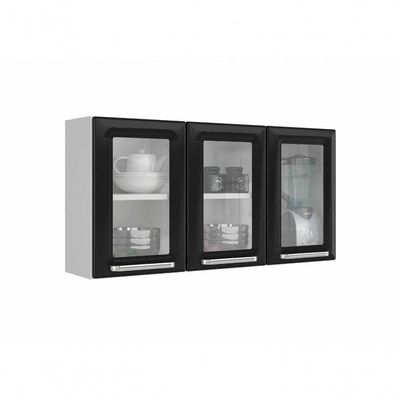 Armario Aéreo Com Vidro Cozinhas Itatiaia Luce - 3 Portas - Preto