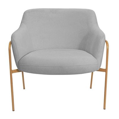 Poltrona Decorativa Jade Base Aço Ouro Fosco Bouclé Cinza Claro - Nexta Casa