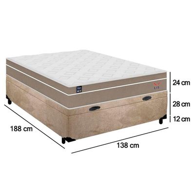 Cama Box Baú Casal Suede + Colchão Lis Molas Ensacadas Plumatex 138x188x64cm Cor:bege