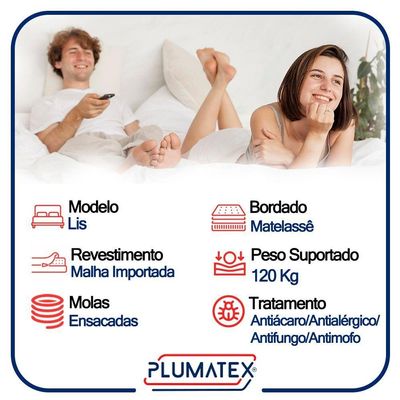 Cama Box Baú Casal Suede + Colchão Lis Molas Ensacadas Plumatex 138x188x64cm Cor:bege
