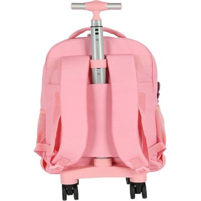 Mochila Escolar Stitch Rodinhas 360° C Alças Rosa Luxcel