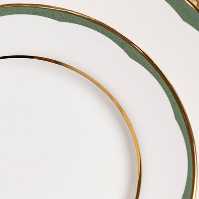 Prato De Sobremesa Copa E Cia Aquarelle Em Cerâmica Filetado Ouro Olive