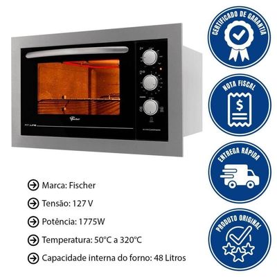 Forno Elétrico De Embutir Fischer Fit Line 48l Inox 110V Autolimpante 34493(95485)