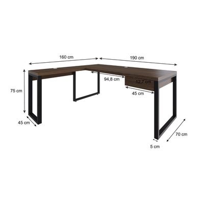 Mesa Em L Presidente C-01 Gav. 190x160x75cm Yon - Nogueira-est.preta Nogueira-est.preta