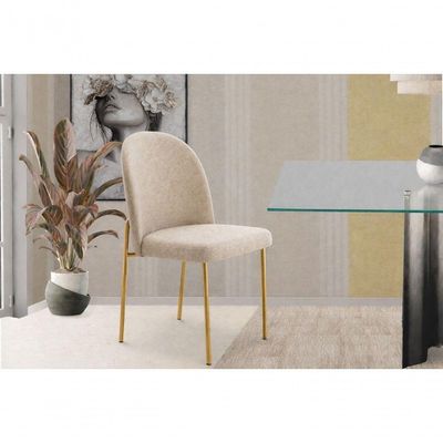 Cadeira Jantar Cecilia Pé Metal Champagne Reforçada Linho Base Dourada-linho Bege