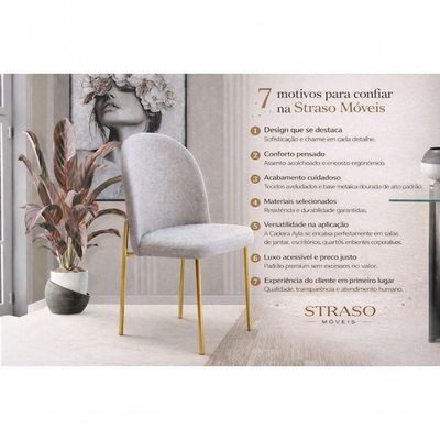 Cadeira Jantar Cecilia Pé Metal Champagne Reforçada Linho Base Dourada-linho Bege