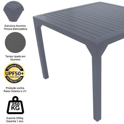 Mesa Quadrada Haiti 100cm Tampo Ripado Em Alumínio Trama