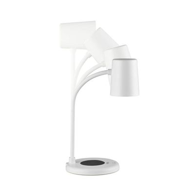 Luminária De Mesa Led 3 Em 1 Branca Com Caixa De Som Bluetooth E Carregador Sem Fio