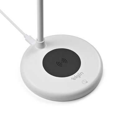 Luminária De Mesa Led 3 Em 1 Branca Com Caixa De Som Bluetooth E Carregador Sem Fio