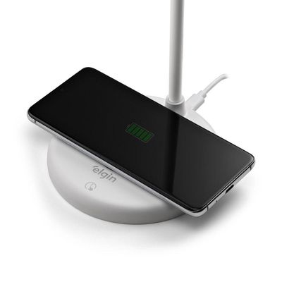 Luminária De Mesa Led 3 Em 1 Branca Com Caixa De Som Bluetooth E Carregador Sem Fio