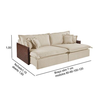 Sofá M-160 Linho 2 Módulos 100cm Braço 7cm Estofados Martins Linho Creme