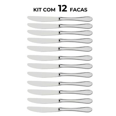 Jogo 12 De Facas De Sobremesa Aço Inox Prata Em Casa Tem 18,5cm