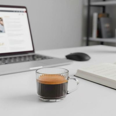 Jogo 10 Xícara De Café De Cristal Com Alça Lines Vidro Transparente Canelada 90ml Wolff