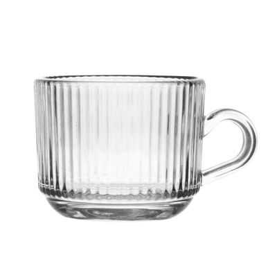 Jogo 10 Xícara De Café De Cristal Com Alça Lines Vidro Transparente Canelada 90ml Wolff