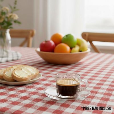 Jogo 10 Xícara De Café De Cristal Com Alça Lines Vidro Transparente Canelada 90ml Wolff