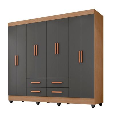 Guarda Roupa Casal Porto Com Cômoda Lite 4 Gavetas 01 Porta E Armário Multiuso Lite Nature Cinza - Móveis Leão