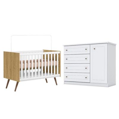 Berço Americano Q Encanto 3820 Retrô Freijó Toq Branco Acetinado - Qmovi E Cômoda Infantil Americano Branco Hp - Henn