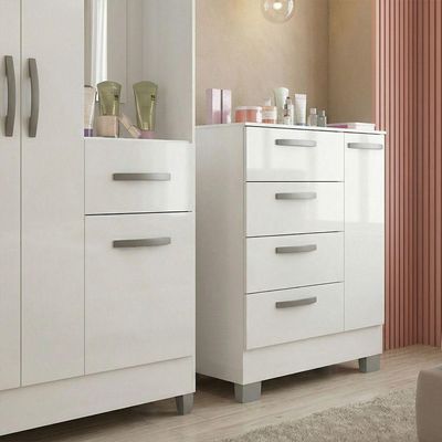 Kit Guarda Roupa Atlas 3 Portas E Cômoda Poquema Branco