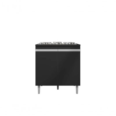 Balcão Cozinha Cooktop Andréia Com Tampo 2 Portas Preto - Ajl