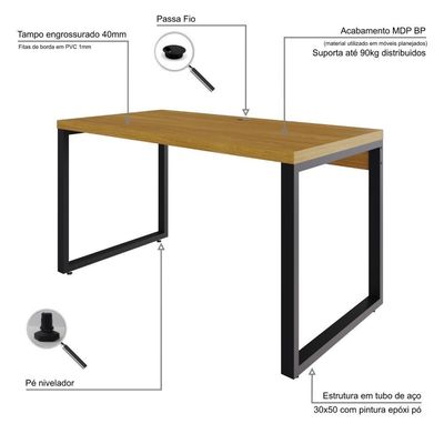 Mesa Operacional 135x70x75cm Yon - Acácia Mel-est.preta Acácia Mel-est.preta