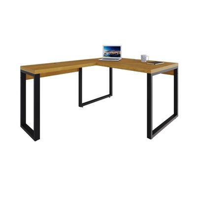 Mesa Em L Operacional 135x160x75cm Yon - Acácia Mel-est.preta Acácia Mel-est.preta