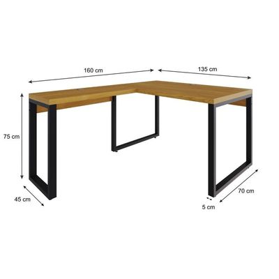 Mesa Em L Operacional 135x160x75cm Yon - Acácia Mel-est.preta Acácia Mel-est.preta