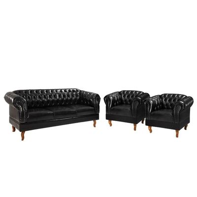 Kit 03 Peças Namoradeira E Poltronas Chesterfield Duque Via Courano Preto
