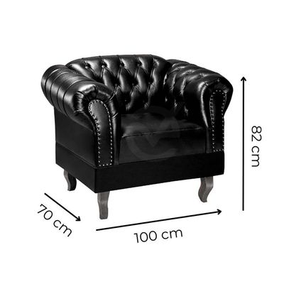 Kit 03 Peças Namoradeira E Poltronas Chesterfield Duque Via Courano Preto