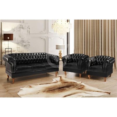 Kit 03 Peças Namoradeira E Poltronas Chesterfield Duque Via Courano Preto