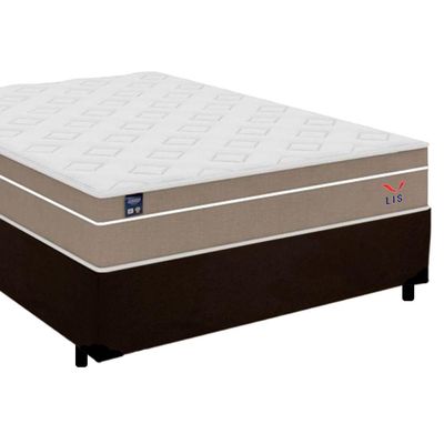 Cama Box Casal Suede + Colchão Lis Molas Ensacadas Plumatex 138cm Marrom