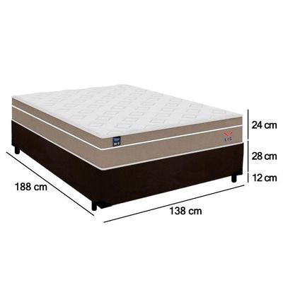 Cama Box Casal Suede + Colchão Lis Molas Ensacadas Plumatex 138cm Marrom
