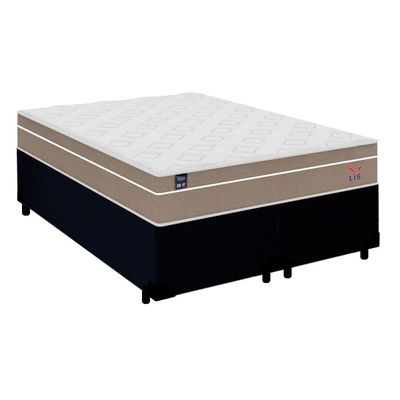 Cama Box Casal Bipartido Suede + Colchão Lis Molas Ensacadas Plumatex 138x188x64cm Cor:preto