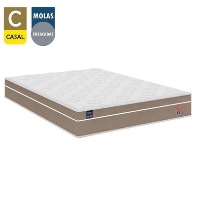 Cama Box Casal Bipartido Suede + Colchão Lis Molas Ensacadas Plumatex Marrom 138cm - Suporta Até 120 Kg Por Pessoa
