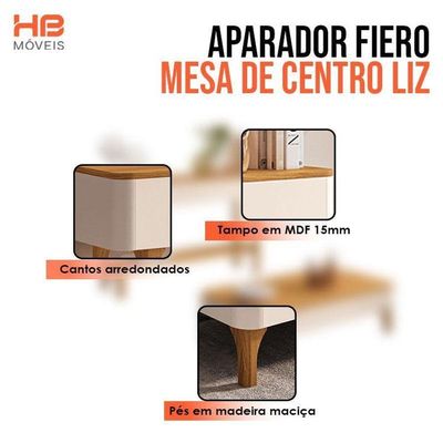Mesa De Centro Liz E Aparador Fiero Off White Cinamomo - Hb Móveis