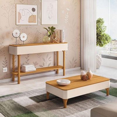 Mesa De Centro Liz E Aparador Fiero Off White Cinamomo - Hb Móveis