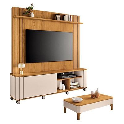 Estante Home Theater Trinus Cinamomo Off White Com Mesa De Centro Liz Off White Cinamomo - Hb Móveis