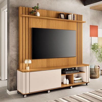 Estante Home Theater Trinus Cinamomo Off White Com Mesa De Centro Liz Off White - Hb Móveis
