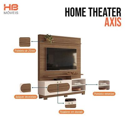 Estante Home Theater Axis Castanho Off White Com Mesa De Centro Liz Off White - Hb Móveis