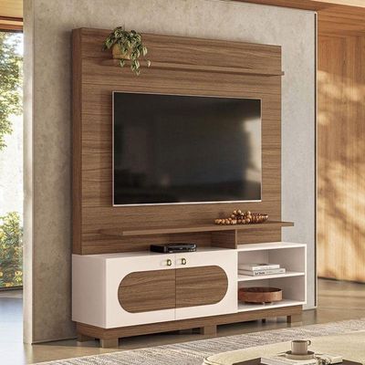 Estante Home Theater Axis Castanho Off White Com Mesa De Centro Liz Off White - Hb Móveis
