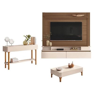 Home Suspenso Astor Castanho Off White Com Mesa De Centro Liz E Aparador Fiero Off White - Hb Móveis