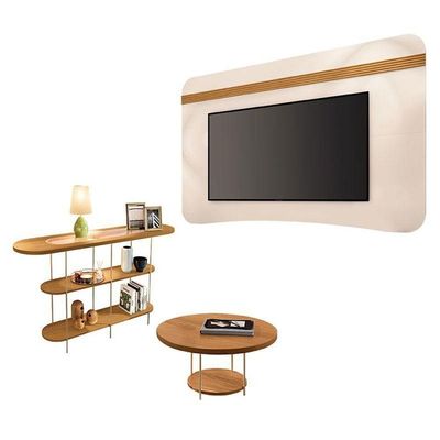Painel Suspenso Armony Off White Cinamomo Com Mesa De Centro Sky E Aparador Infinity Cinamomo - Hb Móveis