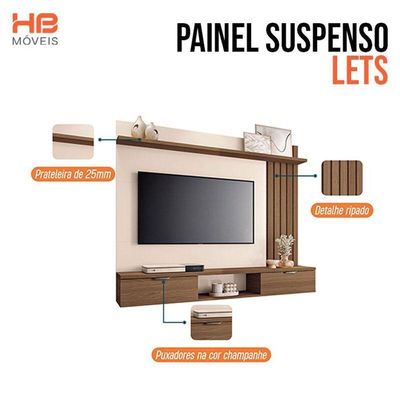 Painel Suspenso Lets Castanho Off White Com Mesa De Centro Cadenza E Aparador Vivant Off White Castanho - Hb Móveis