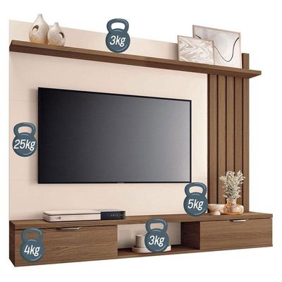 Painel Suspenso Lets Castanho Off White Com Mesa De Centro Cadenza E Aparador Vivant Off White Castanho - Hb Móveis