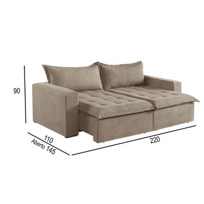 Sofá Cama 3 Lugares Retrátil Reclinável M-184 Veludo Martins Bege