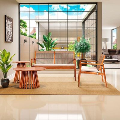 Mesa de Centro Dover Redondo Madeira Maciça 80CM Marrom Acabamento Verniz