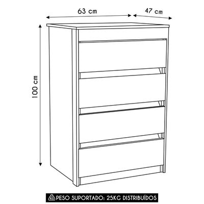 Cômoda Quarto Solteiro 63cm 4 Gavetas Samira Freijó L01 - Mpozenato