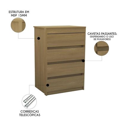 Cômoda Quarto Solteiro 63cm 4 Gavetas Samira Freijó L01 - Mpozenato