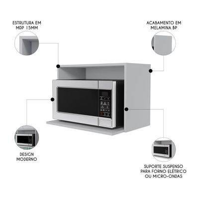 Suporte Microondas E Forno Elétrico Aéreo 60cm Itália Cinza Claro - Lumil